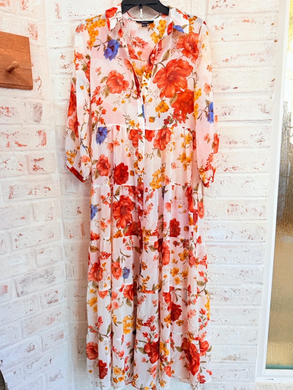 NWT Forever 21 Floral Sheer Duster Dress Button Down Resort Maxi Lightweight-OS